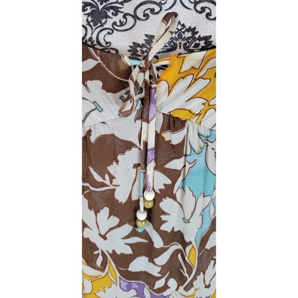 Women's Sonoma Casual Deep White Maxi Dress Drifter Brown Multi Size XS Multicol - Picture 2 of 6